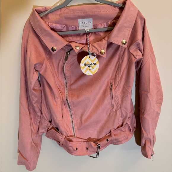 Hayden Los Angeles crop jacket suede-like feel soft pink tone size medium - Picture 3 of 8